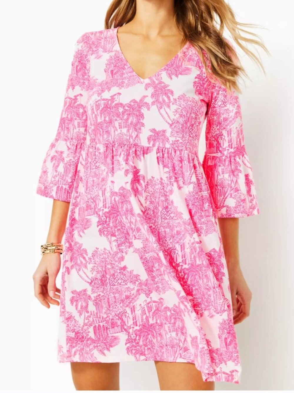 NWOT Lilly Pulitzer Jannie V-Neck Dress Resort White PB Anniversary Toile